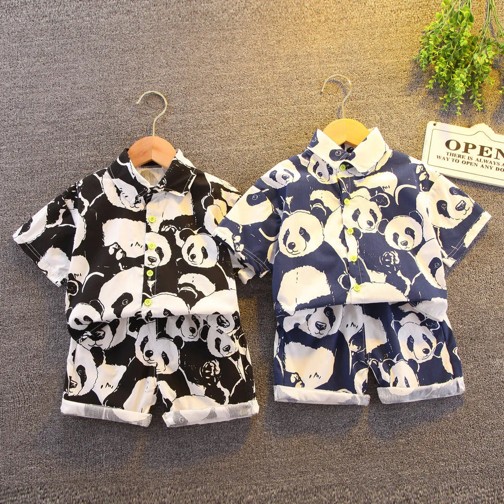 Boys summer cotton suit Korean style top and shorts in black and dark blue for ages 3-8