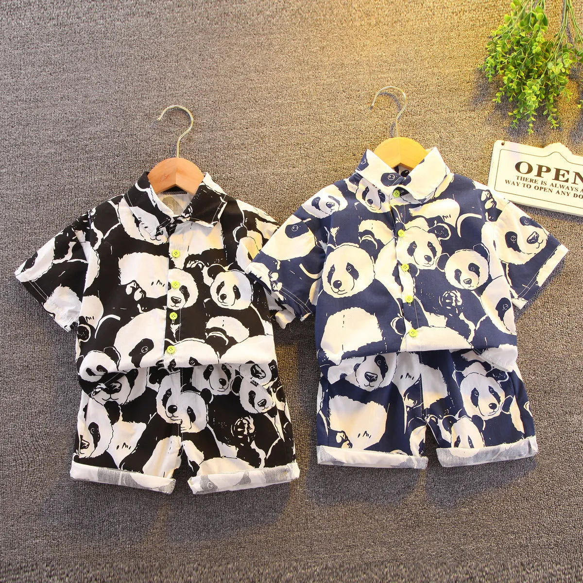 Boys summer cotton suit Korean style top and shorts in black and dark blue for ages 3-8
