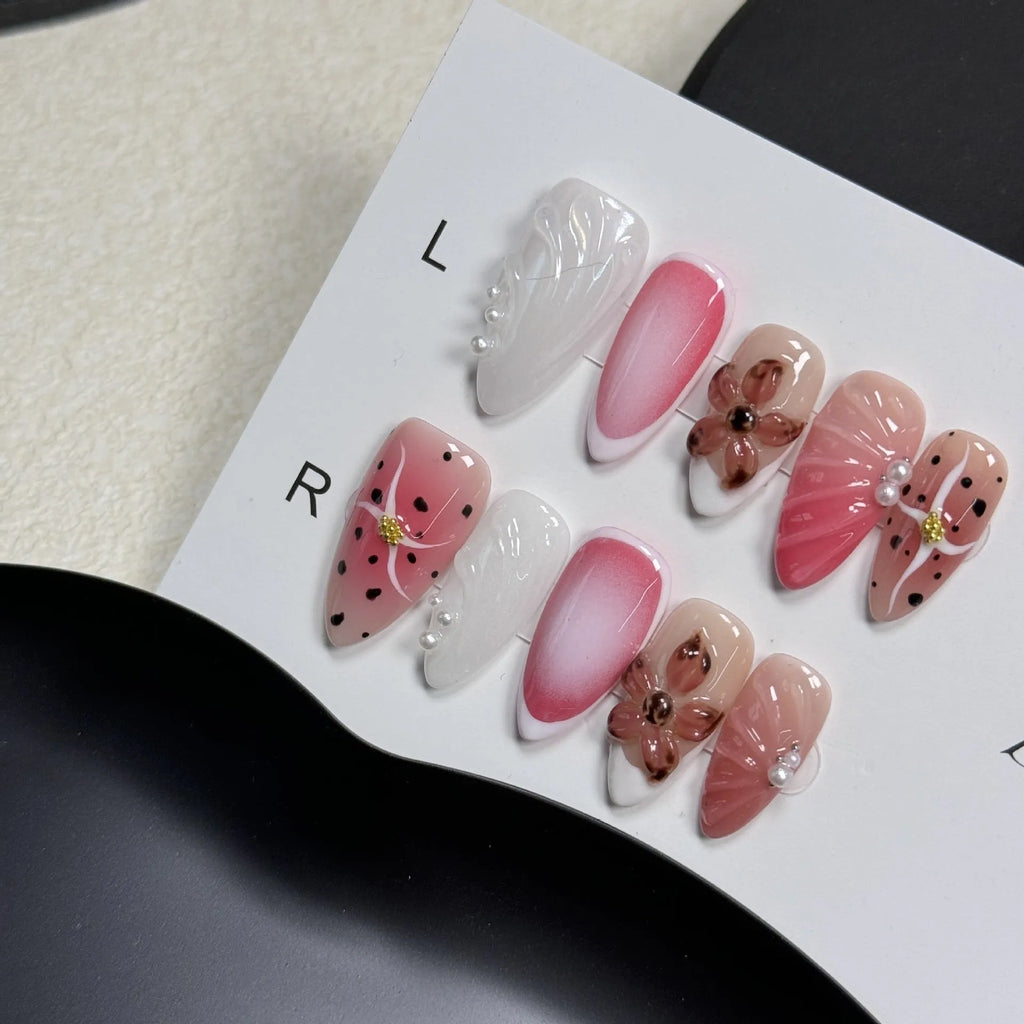 3D carved nail art stickers with embossed candy patterns in almond shape with four size options