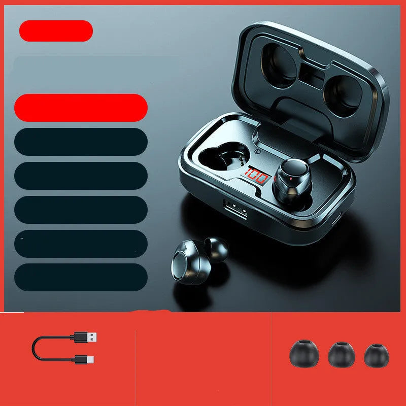 Black wireless in-ear Bluetooth earphones with private mould design
