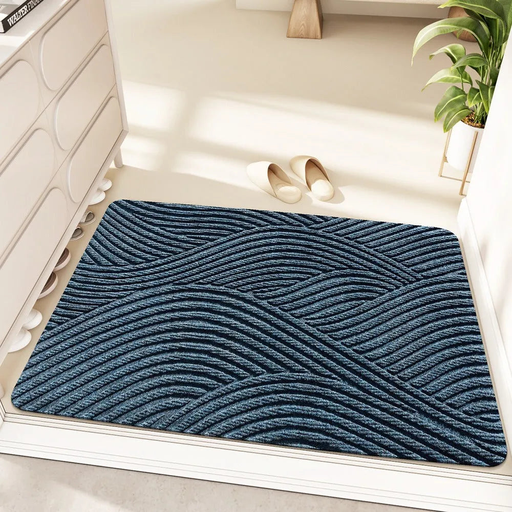Green diatom oil entrance mat with wire ring frame measuring 60x90cm featuring alien shape and cartoon anime pattern