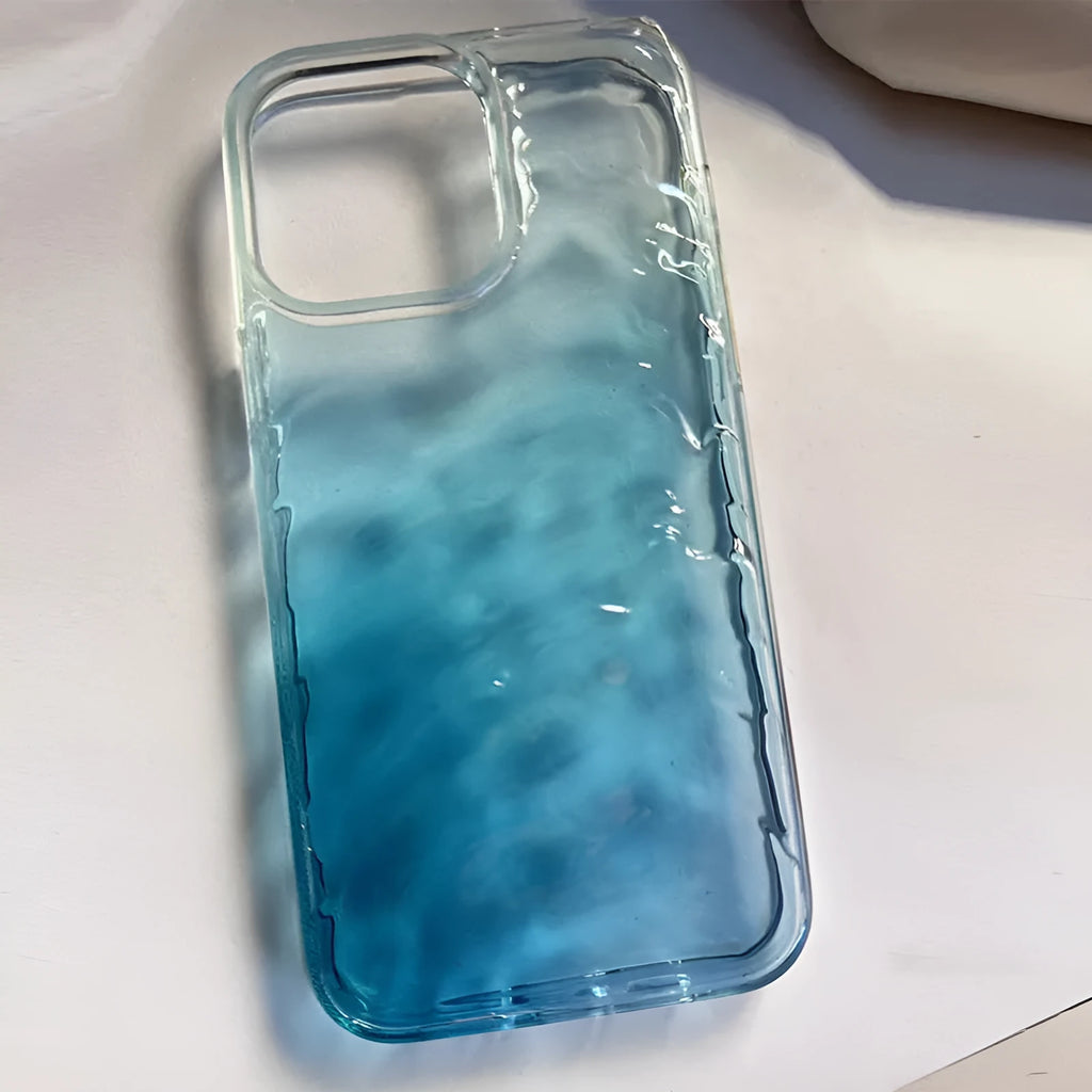 Silicone phone case with faded blue water pattern for iPhone