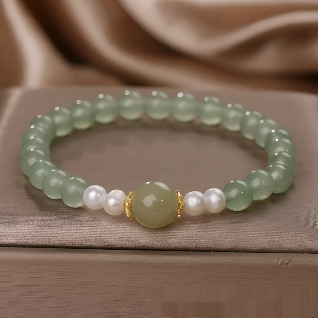Hetian jade pearl bracelet for women, geometric round beads, Jasper Pearl colour, electroplated finish