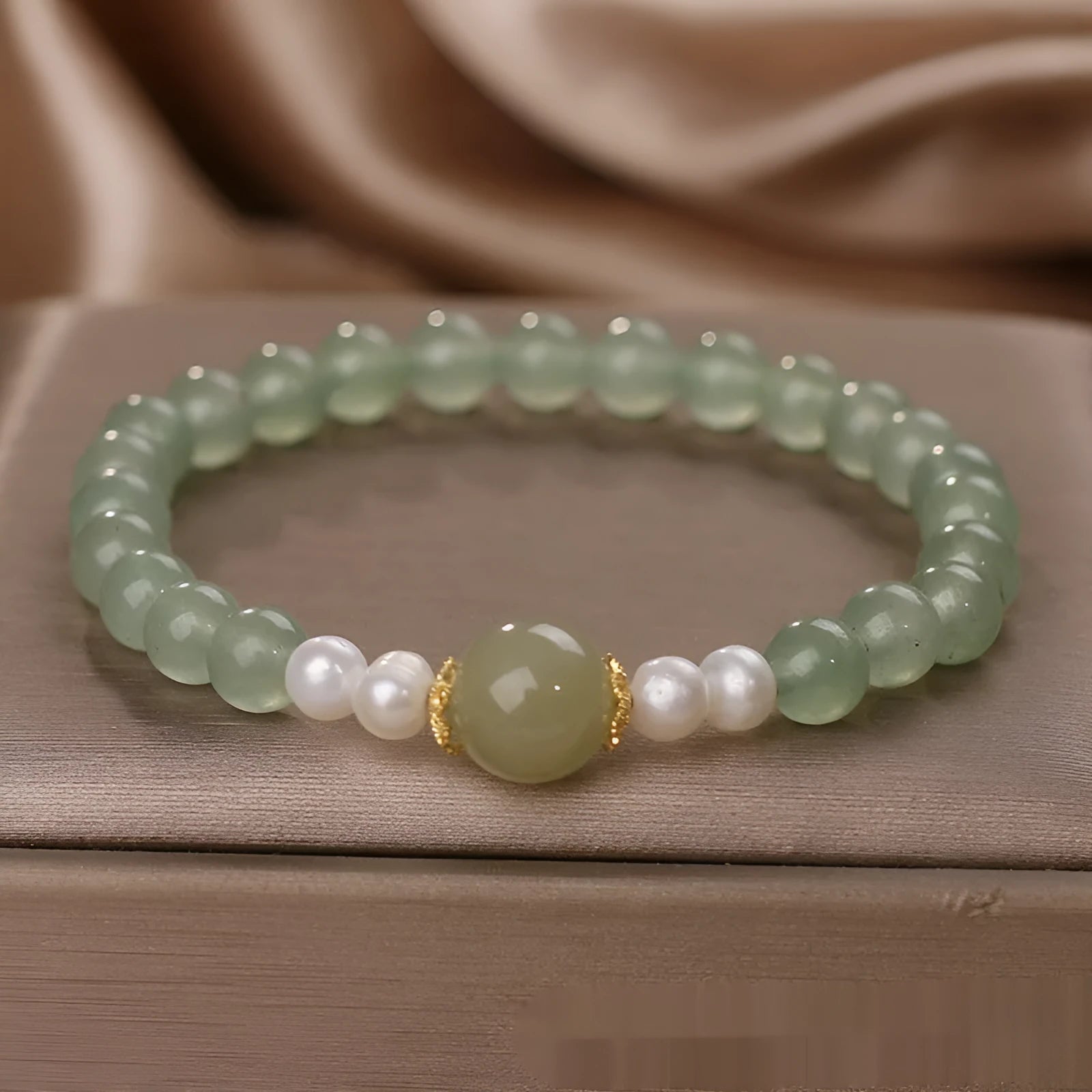 Hetian jade pearl bracelet for women, geometric round beads, Jasper Pearl colour, electroplated finish