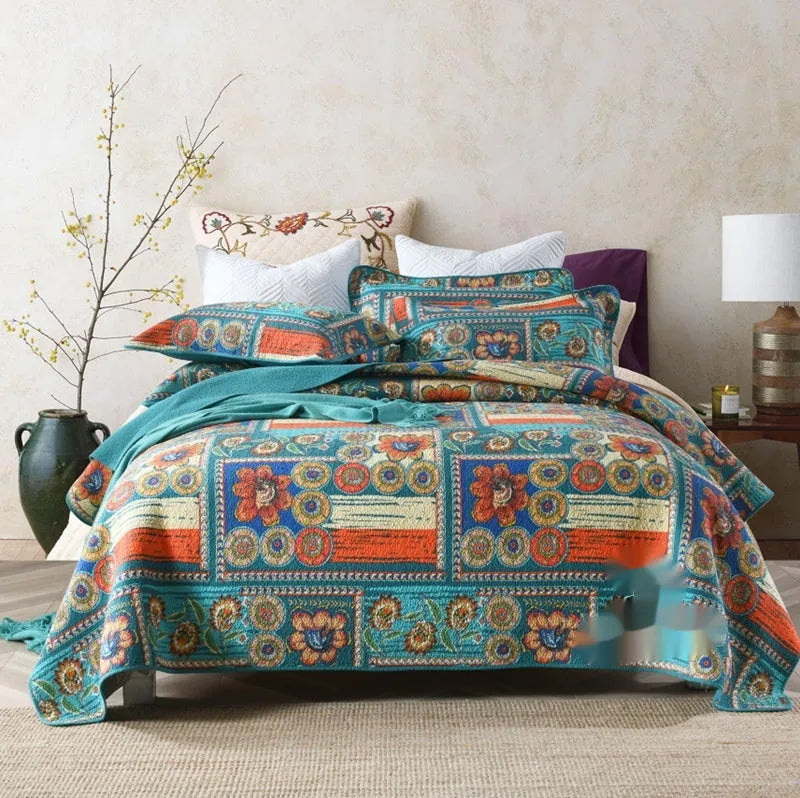 Pure cotton bedspread three-piece set with geometric pattern for 1.8 metre bed