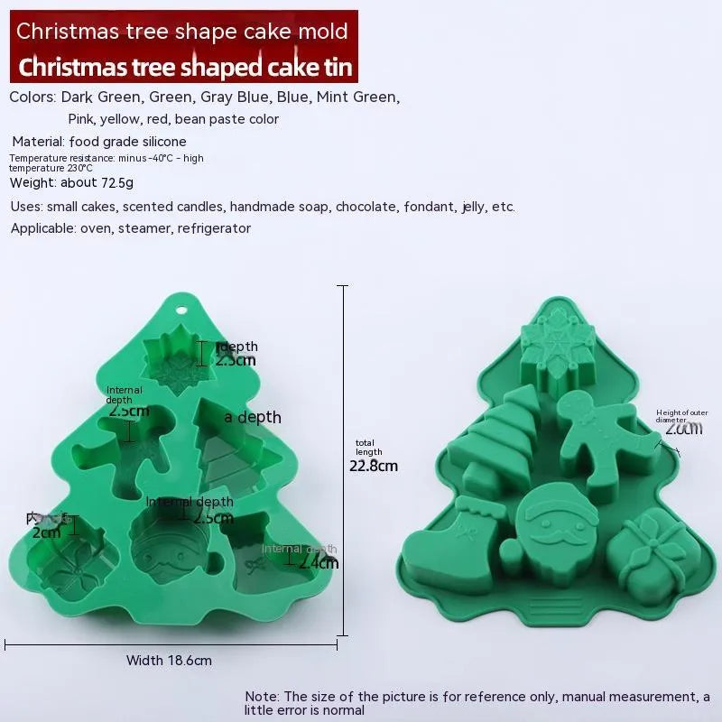 Christmas silicone 6-grid baking mold with festive shape cavities in pink colour option