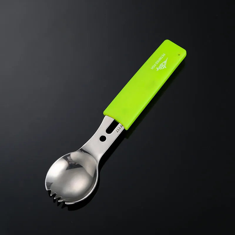 3Cr13 stainless steel outdoor spoon fork knife set with whistle 15.7cm camping tool black colour