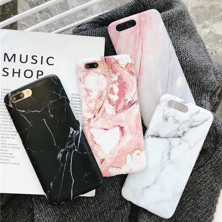 White marble silicone back cover for iPhone 7 Plus with cutouts for camera and charging port