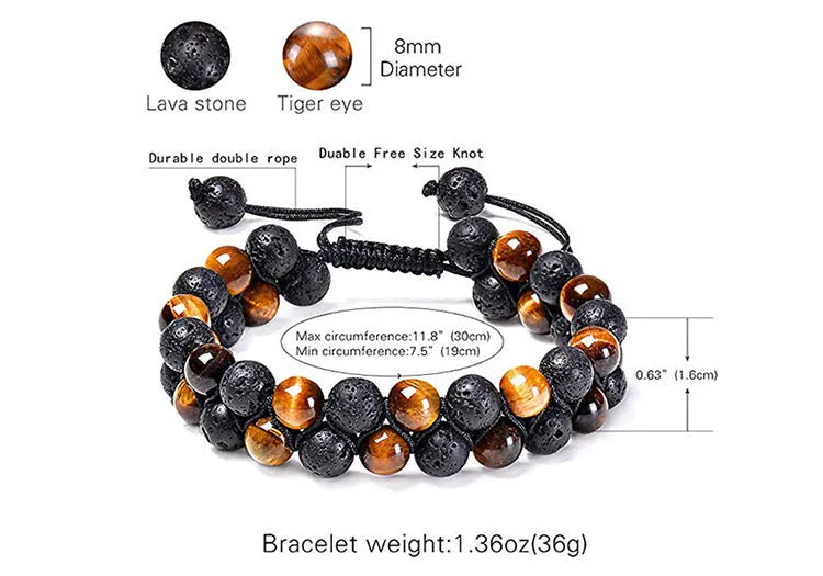 Matte black agate couple bracelets with geometric tiger eye beads