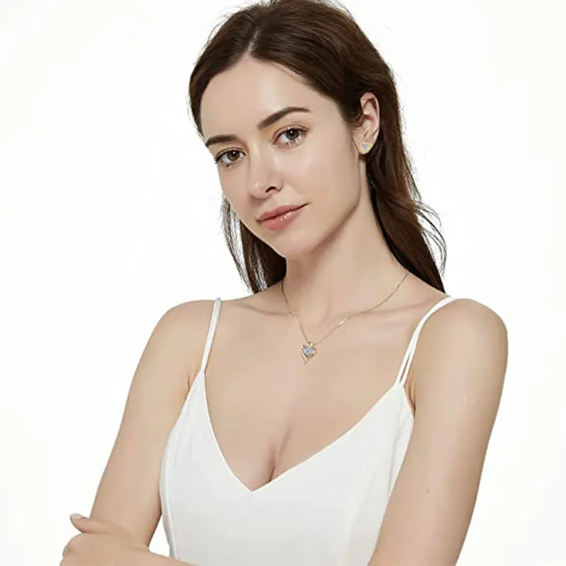 Korean style yellow gold heart copper necklace with inlaid zircon on adjustable O-shaped chain for women