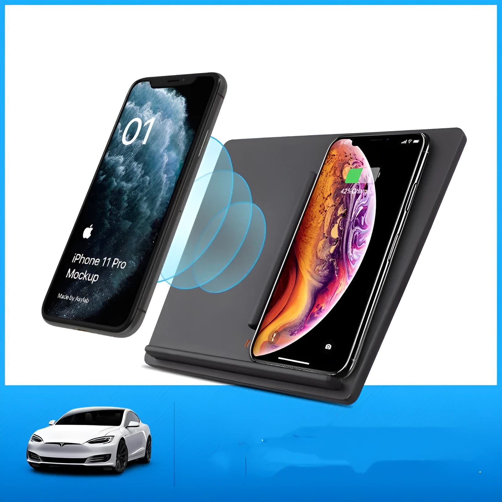 Tesla Model 3 wireless car charger 10W black double separation line design on centre console