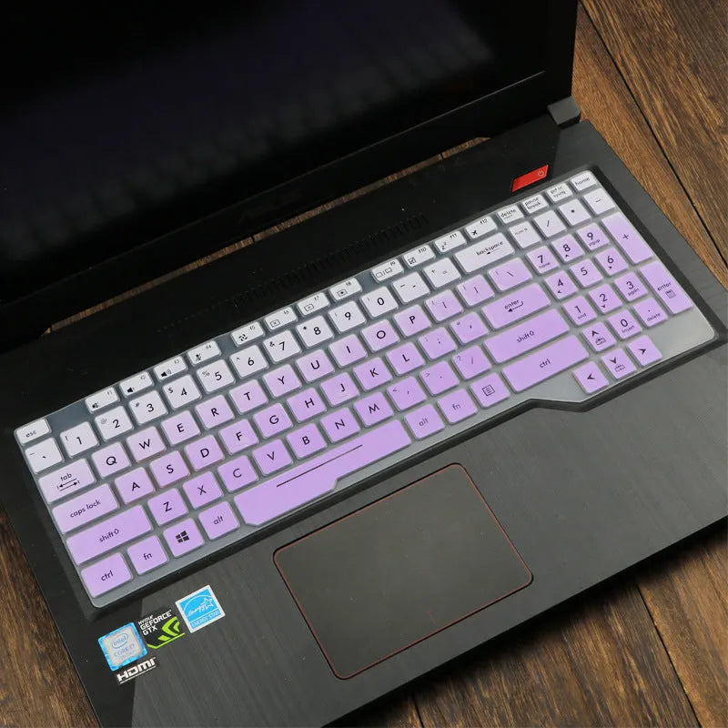 ASUS Flight laptop keyboard protective film cover in various colour options including blue, mint, and gradient patterns.
