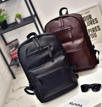 PU leather men's shoulder bag in black with double straps and stitching details