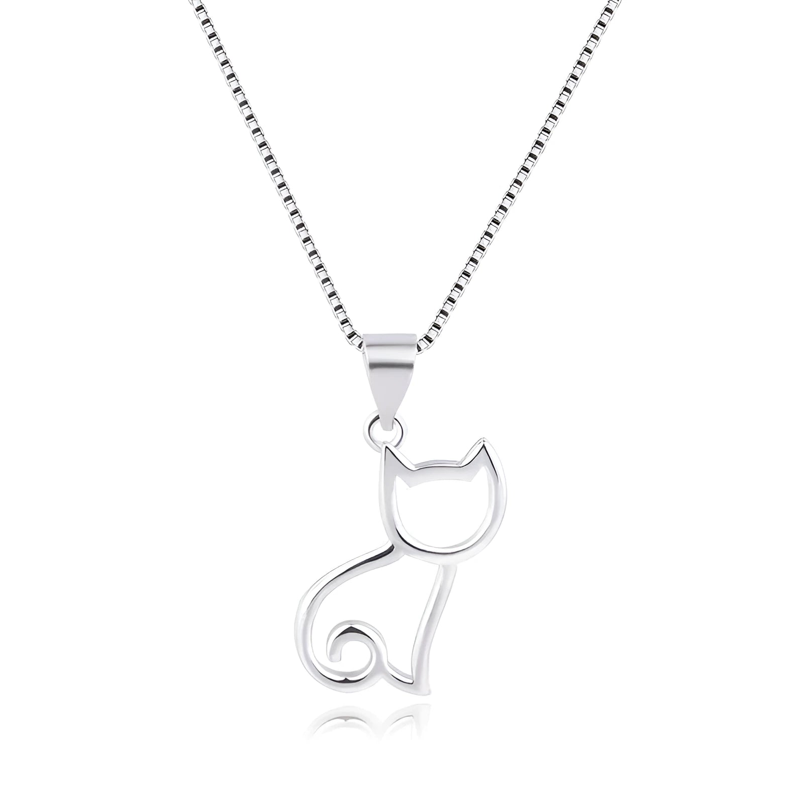 Korean sweet cat necklace simple pendant in sterling silver on model