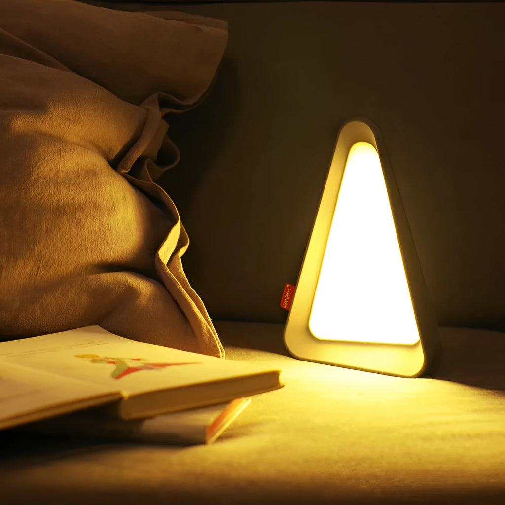 Creative flip LED night light in simple white with petal shape, USB chargeable gravity sensor lamp on desk