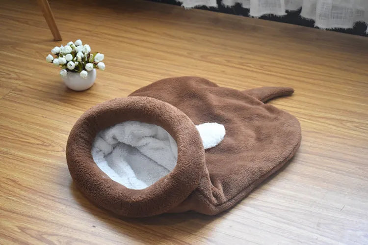Cat and dog plush sleeping bag mat cloth nest coffee colour 50x40cm