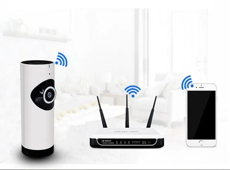 720P wireless IP camera WiFi baby monitor with panoramic lens and bracket