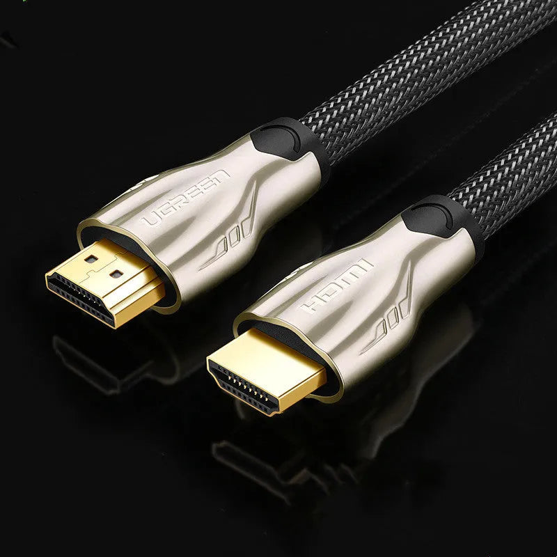 5 metre long black HDMI cable with gold-plated connectors on a white background.