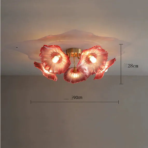 Creative artificial flower ceiling lamp with LED lighting in modern home setting