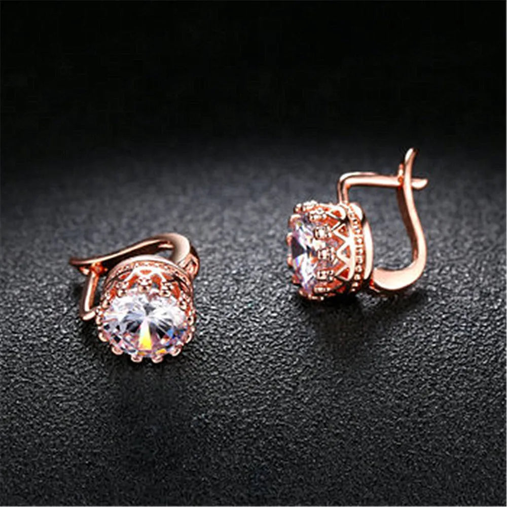 Korean retro crown shape ear clip earrings in rose gold or white gold colour on a copper base.