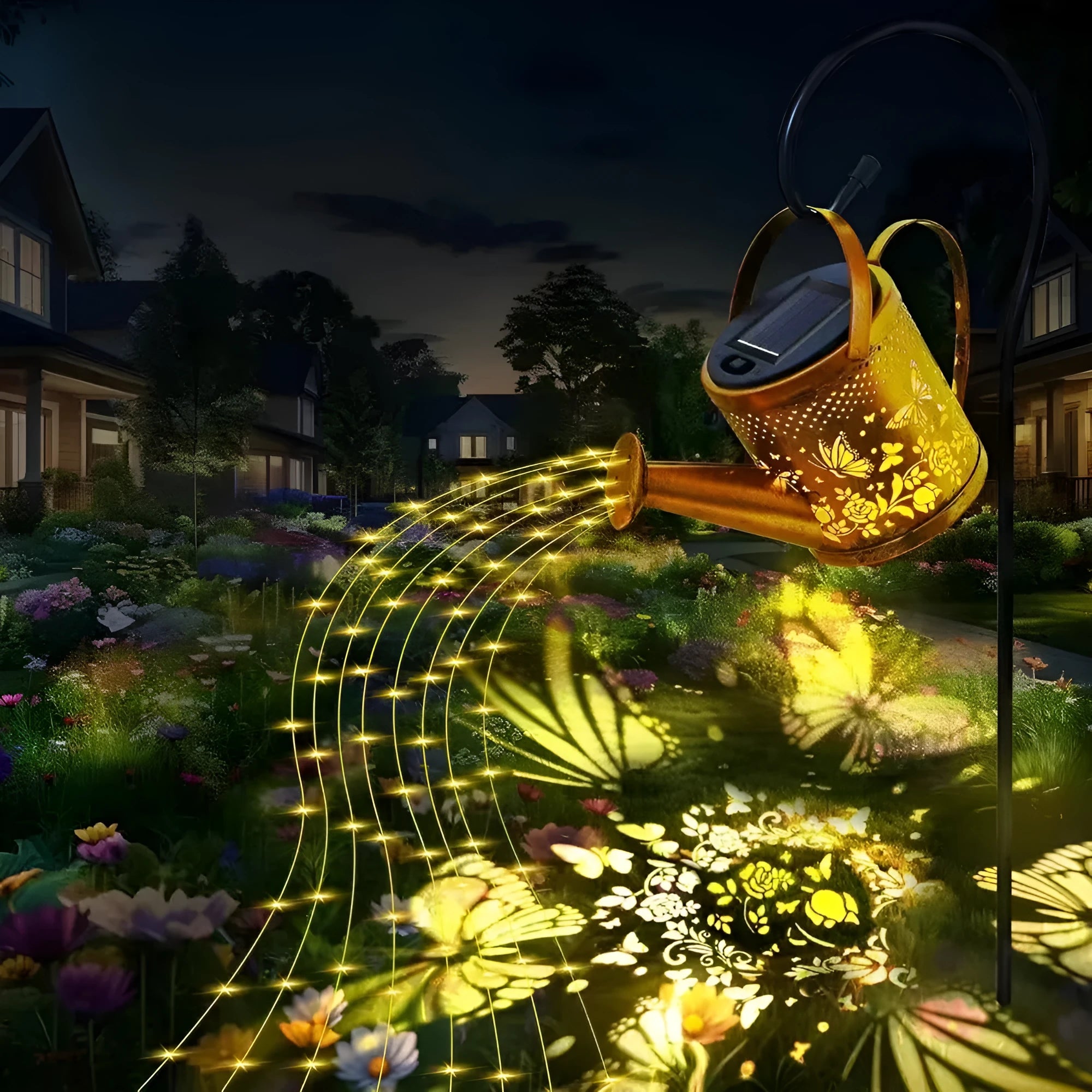 Wrought iron butterfly kettle solar lamp for garden decoration with solar panel