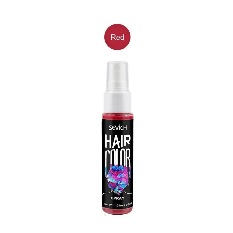 Disposable hair dye spray canister with temporary colour options in blue, grey, pink, purple, red, and white shades