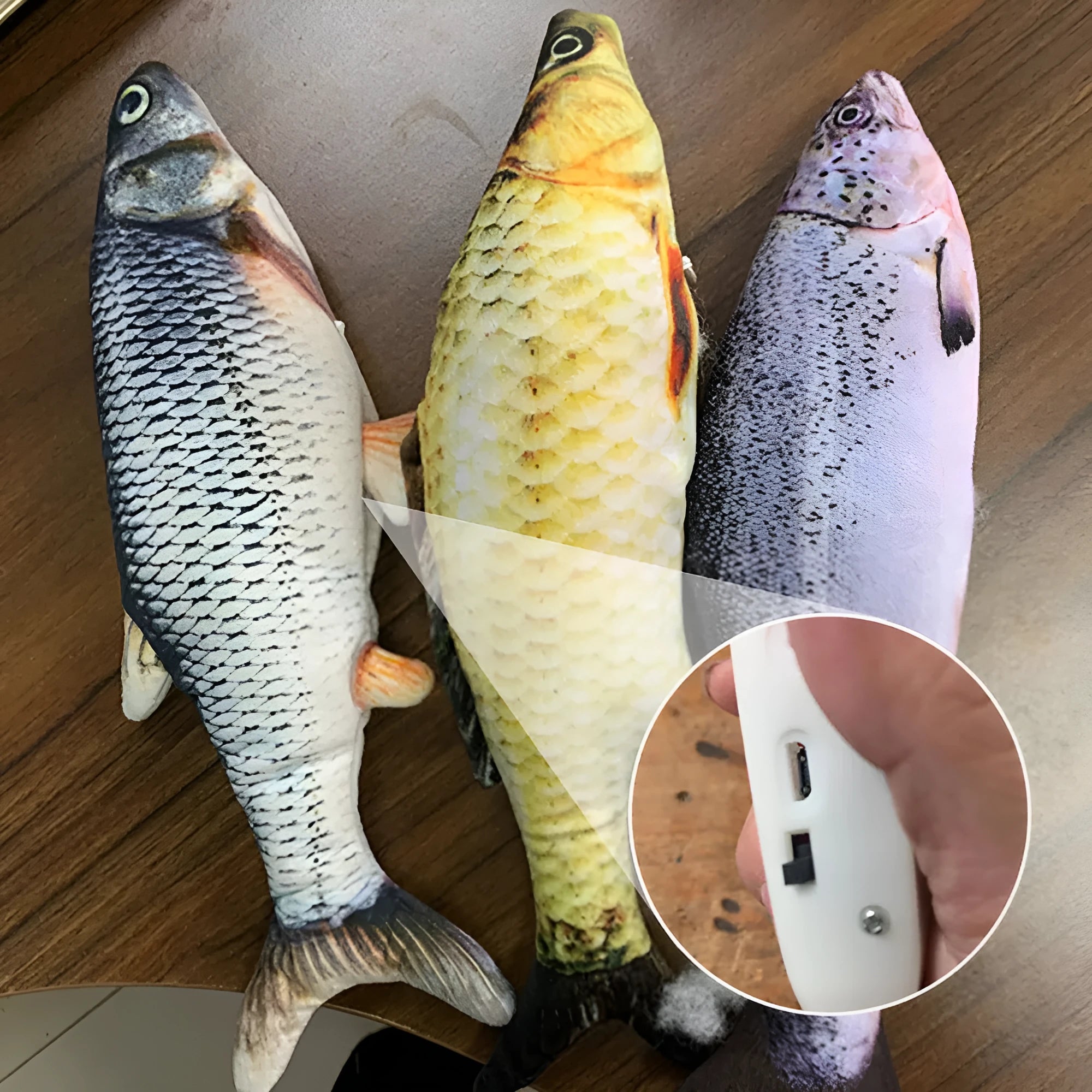 Electric jumping fish simulation cat toy with USB charging cable, 30cm multicolor PP plastic electronic pet toy
