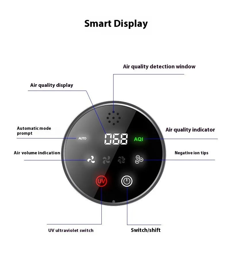 Smart car air purifier in black with formaldehyde removal and USB power supply