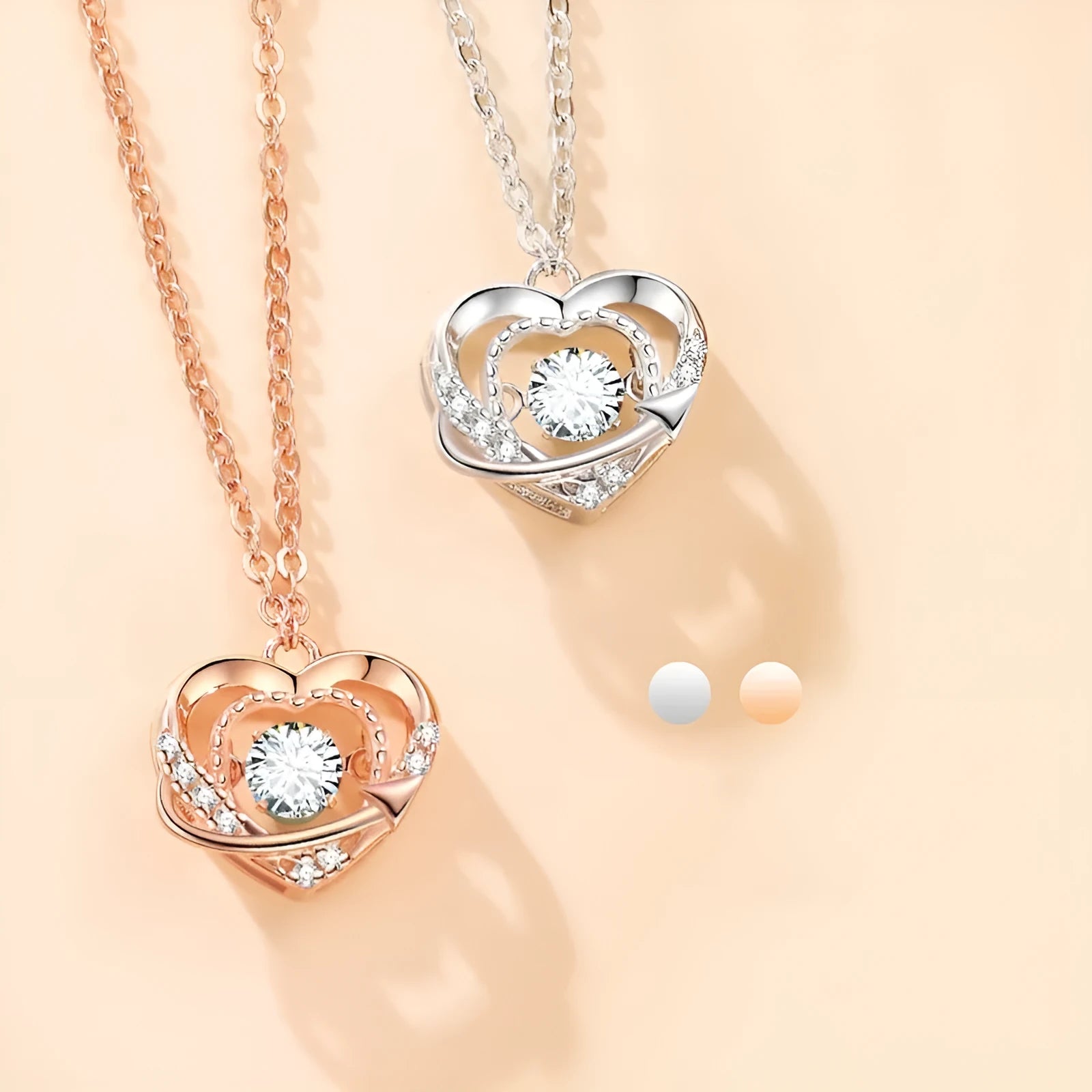 925 sterling silver heart pendant necklace with O-shaped chain and Seiko finish on white background