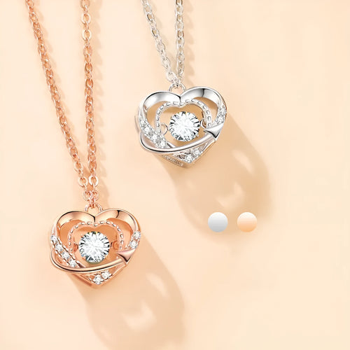 925 sterling silver heart pendant necklace with O-shaped chain and Seiko finish on white background