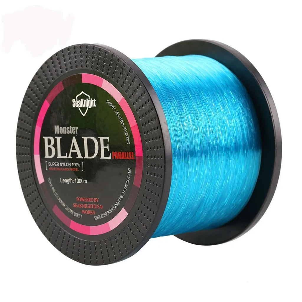 Seaknight1000 M nylon fishing line spool in one of five colours: white, green, blue, yellow, or black.