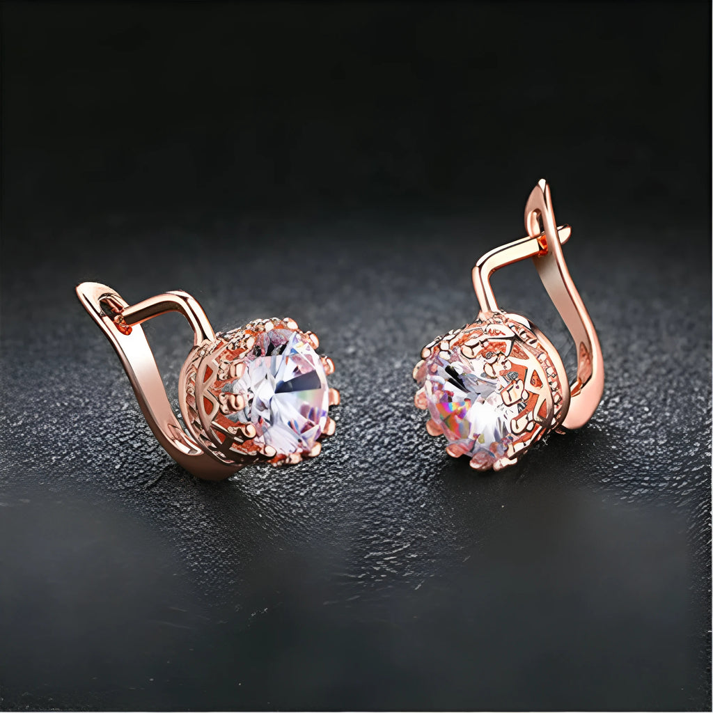 Korean retro crown shape ear clip earrings in rose gold or white gold colour on a copper base.