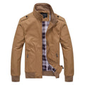 Men's casual spring jacket with stand-up collar and zipper front in a plain colour, on display against a light background