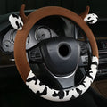 Plush car steering wheel cover in black or coffee brown colour with soft texture