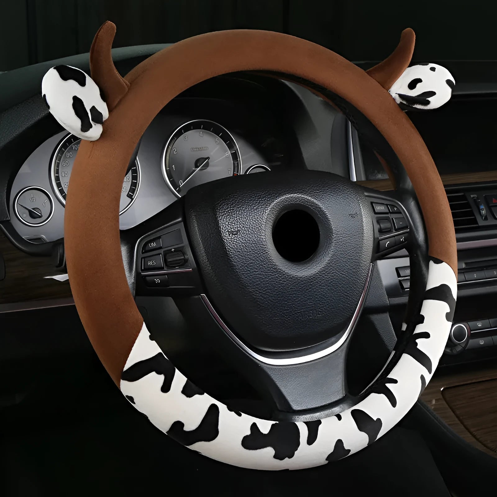 Plush car steering wheel cover in black or coffee brown colour with soft texture