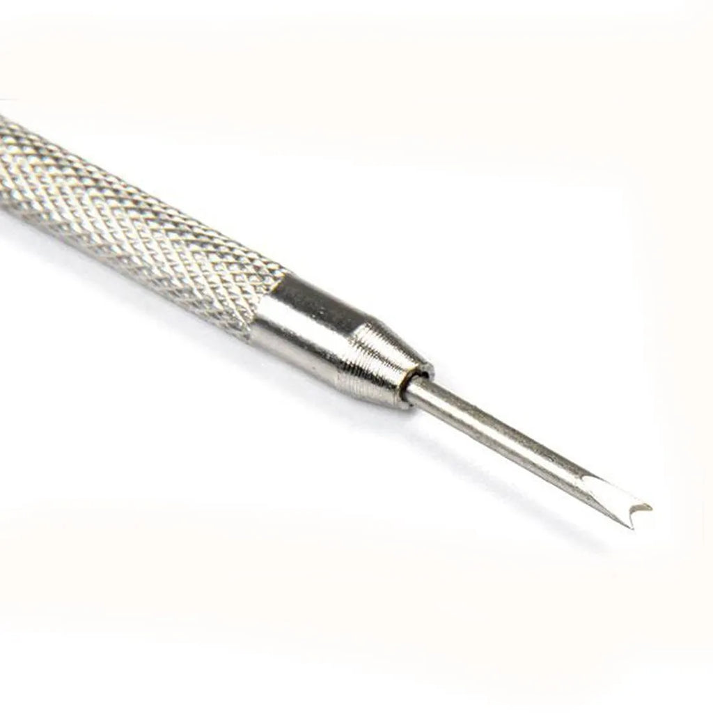 Stainless steel spring bar remover tool with dual tips, 8.5cm long, for watch band repair