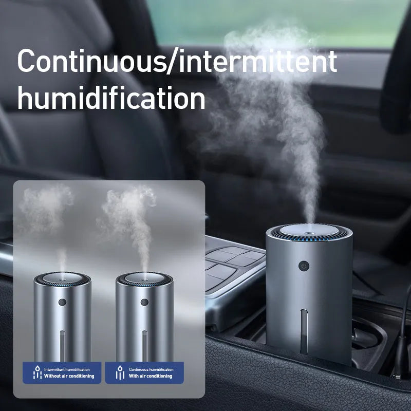 Aluminium alloy car diffuser humidifier and air purifier unit in black or dark grey.