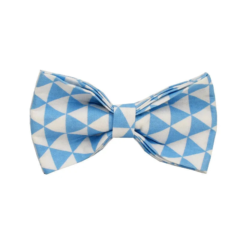 Blue cloth dog collar, leash, bow, and vest four-piece pet accessory set with triangular ring rope design.
