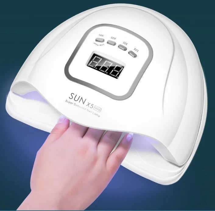 White UV LED nail lamp with 45 beads and digital timer display for gel manicures