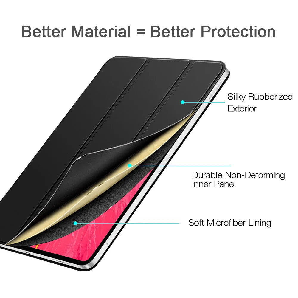 Magnetic smart case for iPad Pro 11 2018 release with trifold stand and rubberized cover in black
