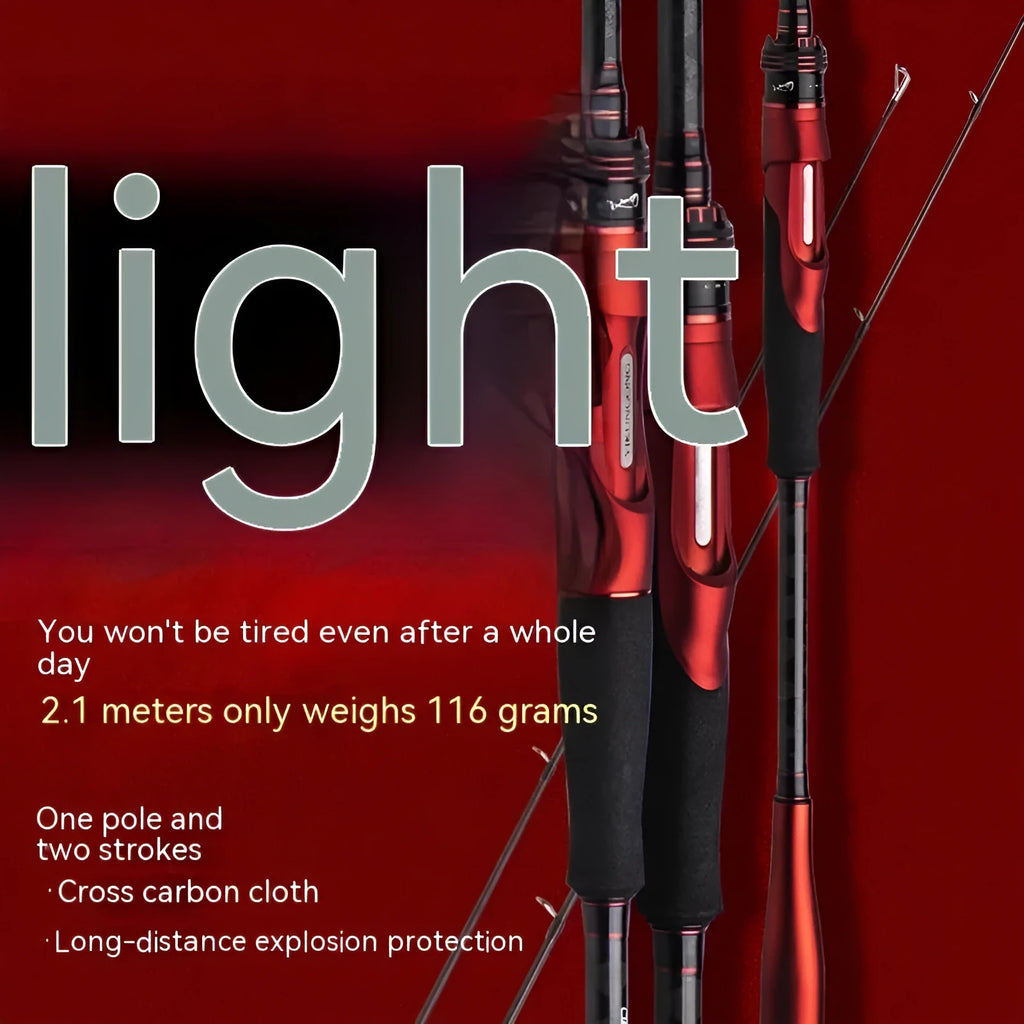 Carbon ultralight fishing rod showing straight handle and pikestaff style options for lure casting.
