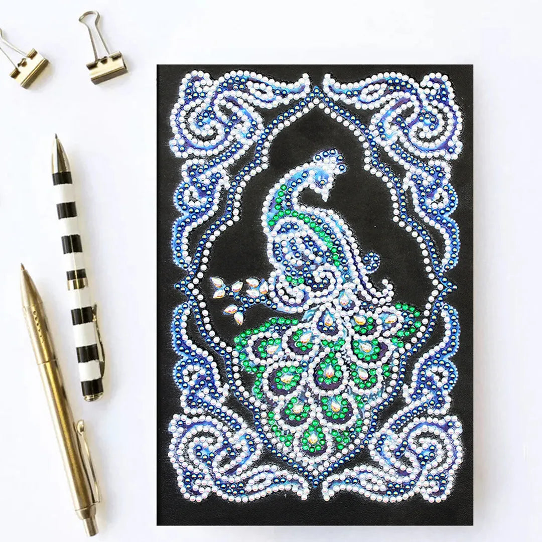 Peacock diamond painting decorative A5 journal notebook with black cover