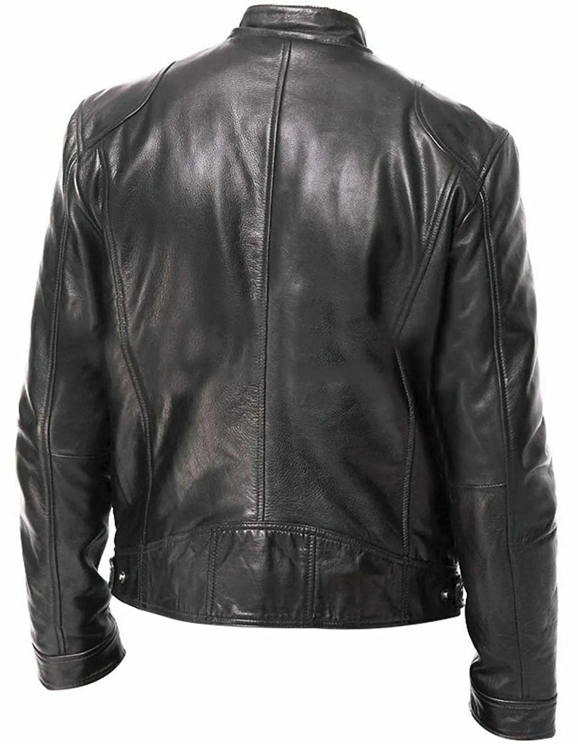 Slim fit PU leather jacket in black with zip front and notched collar