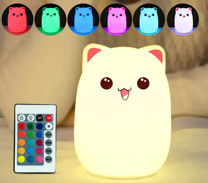 Cartoon silicone clapping lamp in Princess Bear style showing warm white light on a wooden table