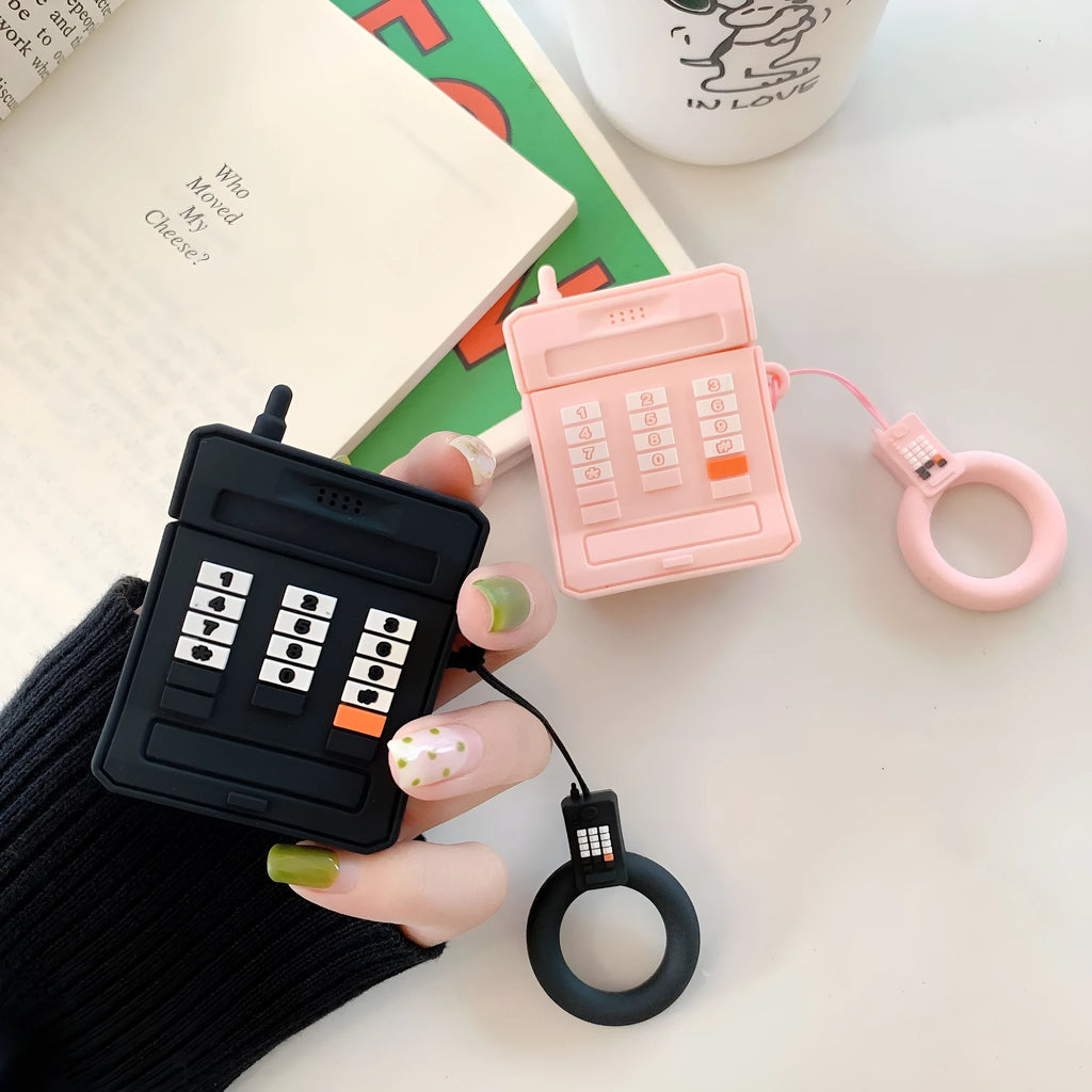 Silicone protective case for AirPods 1st and 2nd generation, cute cartoon design, pink colour, anti-knock