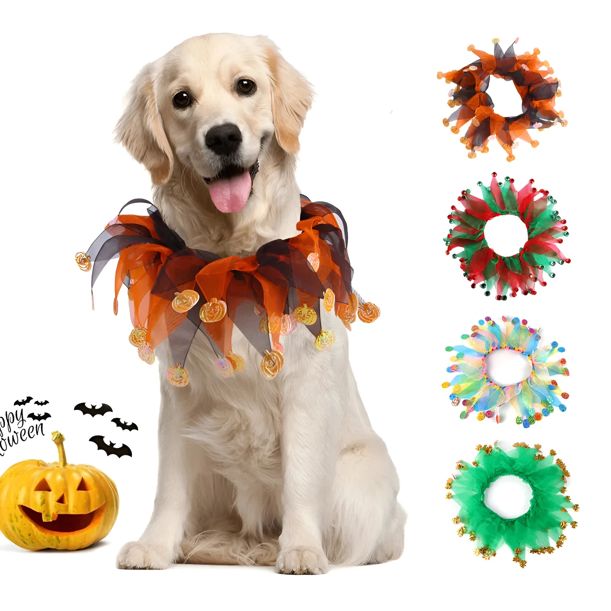 Tie-dye pattern dog collar in Halloween and Christmas colour styles with cloth construction