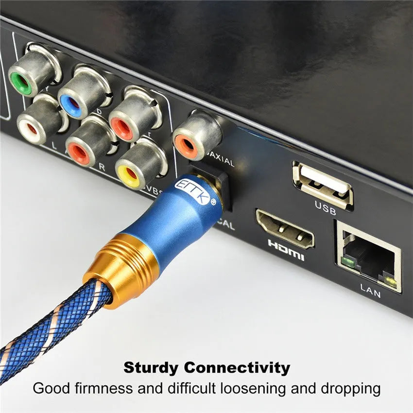3 metre gold-plated digital coaxial audio cable with blue sheath and RCA connectors