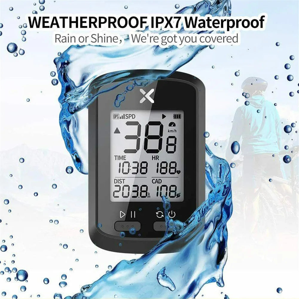 Black plastic waterproof digital stopwatch for bicycle riding and sports timing.