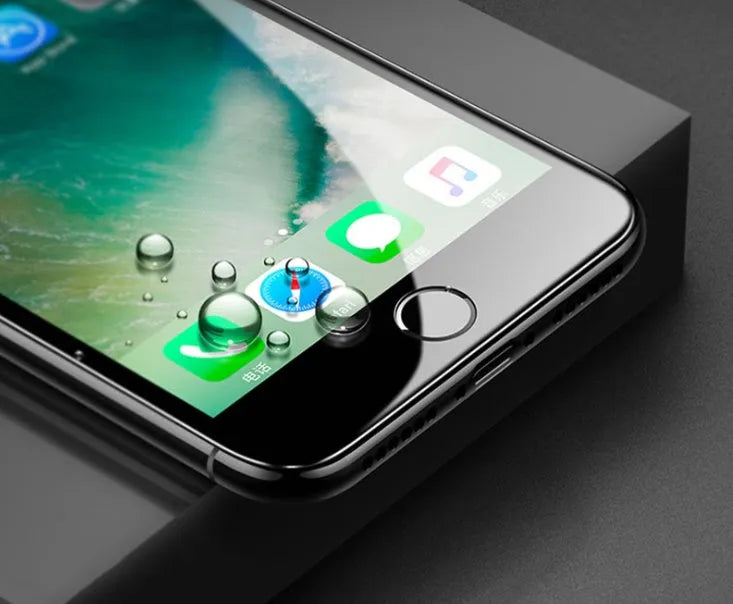 Black and white tempered glass screen protectors for iPhone with 3D carbon fibre soft edge design.