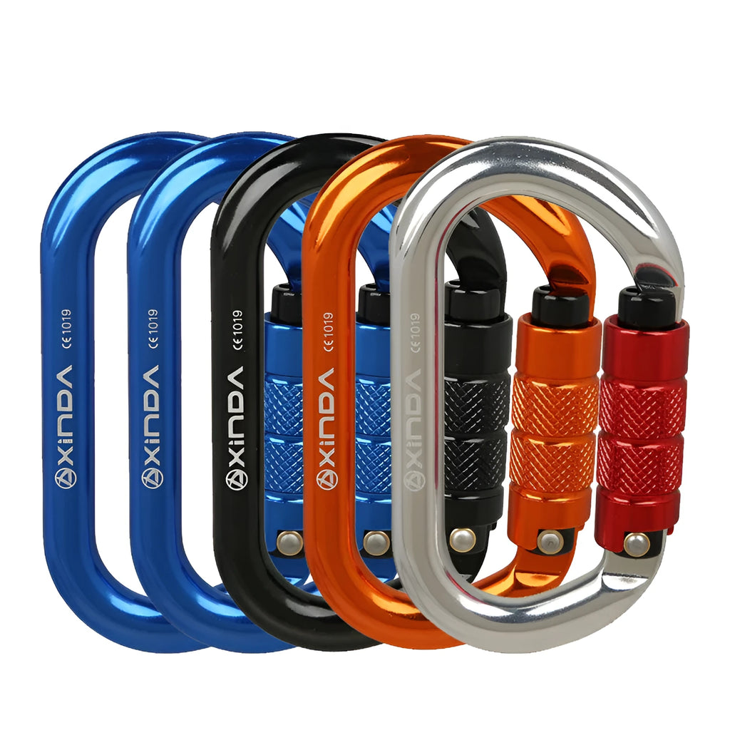 O-shaped thread lock climbing carabiner in 7075 aircraft grade aluminium with anodised red finish, 25KN breaking strength